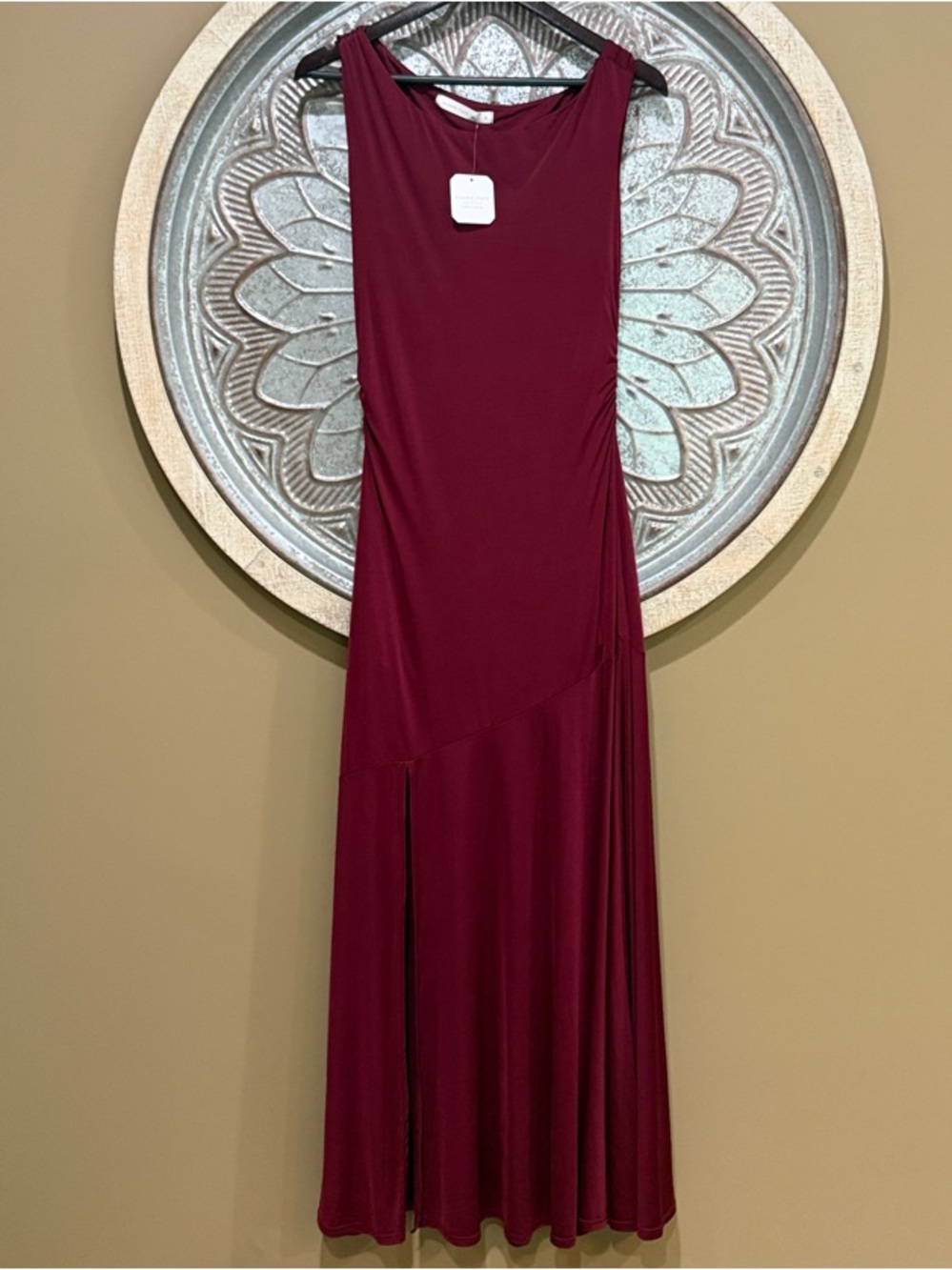 NWR Altar'd State Wine Boat Neck Sleeveless Maxi Dress with Side Slit
